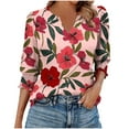 thumbnail image 3 of Xdegoge 3/4 Sleeve Tops for Women Plus Size Floral V Neck T Shirt Summer Fashion Tunic Shirts Dressy Casual Loose Fit Blouses, 3 of 8