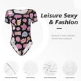 thumbnail image 4 of KLL Women 's Crew Neck Bodysuit Jumpsuits Elements Print Short onesies Stretch T Shirts, 4 of 7