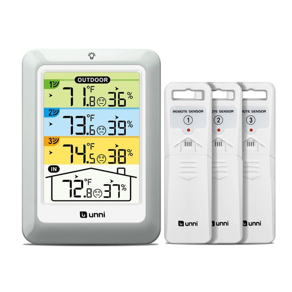 Termómetro inalámbrico para interior y exterior U UNNI con 3 sensores, pantalla de 4,5"