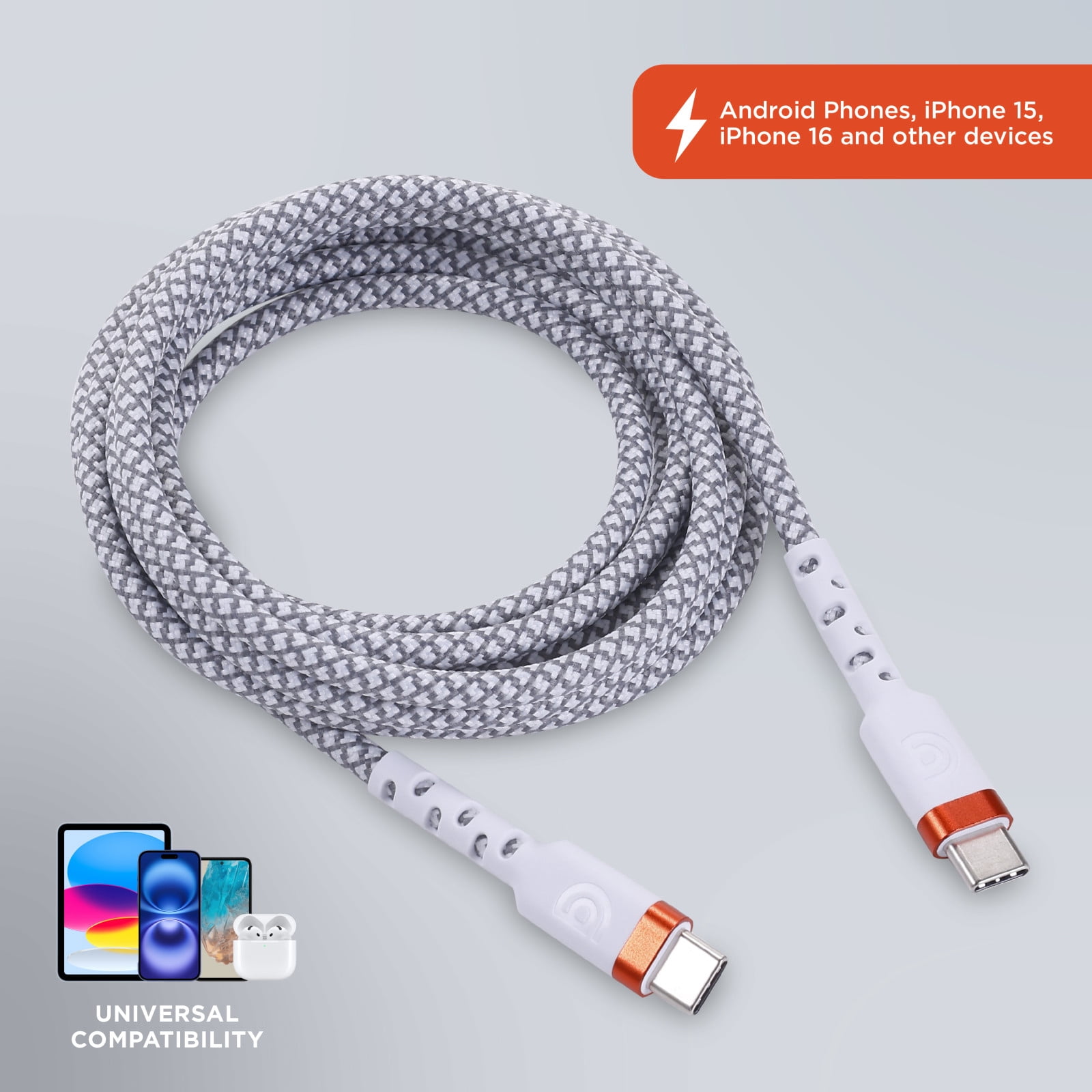 Griffin 6ft Ultra Durable USB-C to USB-C Charge & Sync Cable – Fast Charging, 30,000 Bends Strong, Compatible with Android, iPhone, Tablets, USB-C Device, High-Speed Charging Cable
