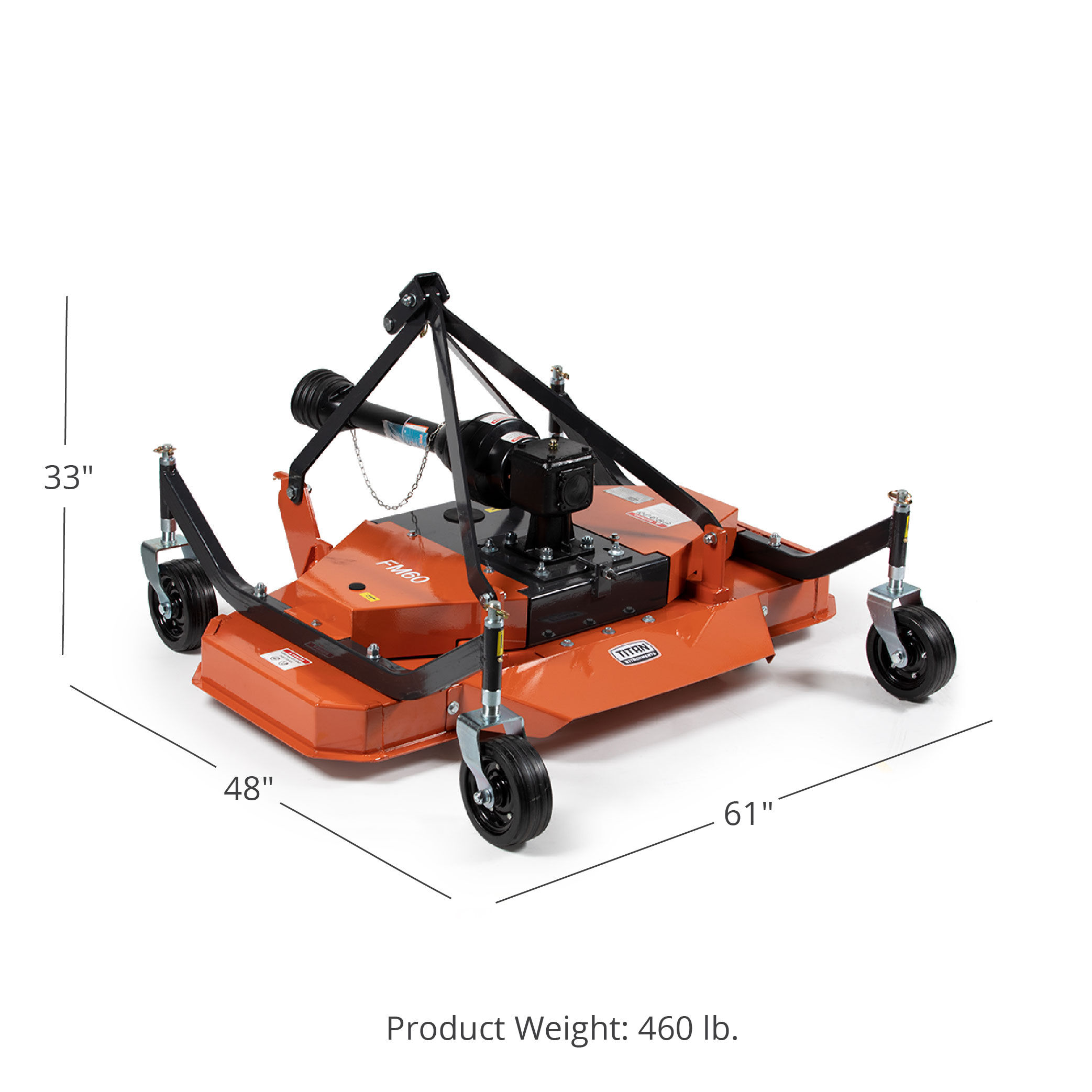 Titan Attachments 3 Point PTO Finish Mower, 60" Cutting Width, Category 1 Hitch, Rear Discharge, Requires 25-40 HP Tractor, Low-Noise Cast Iron Gearbox, Landscaping, Mowing - image 2 of 6