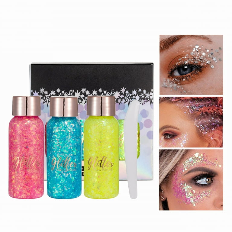 NKOOGHMakeup Pallet Neon Face Glitters Body Gel Sequins Liquid Eyeshadow  Glitter for Face Hair Nails Cosmetic Powder Festival Glitter Makeup 