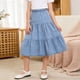 thumbnail image 1 of Falda larga con volantes y bolsillos para niña, cintura elástica, informal, escalonada, de poliéster, 1 of 8