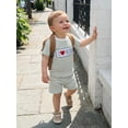 thumbnail image 6 of BemeyourBBs Toddler Baby Boys Summer Clothes Mothers Day Outfit I love Mom Letters Embroidery Short Sleeve Waffle Striped T Shirts with Pockets Shorts 2Pcs Set, 6 of 9