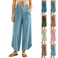 thumbnail image 2 of Oksale Boho Pants for Women Petite Pull On Cozy Cotton Pants with Pockets Elastic High Waist Summer Casual Pants Loose Wide Leg Trousers Mint Green 2XL, 2 of 7