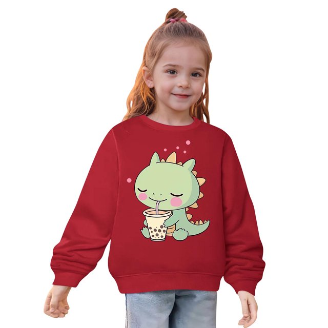 Zwiiyzr 2025 2-10Y Toddler Child Fall and Winter Pullover Tops Middle Big Girls Heart Print Long Sleeve Sweatshirt Red