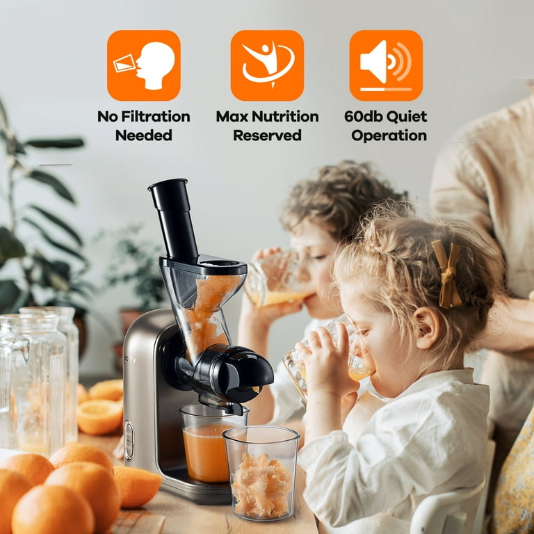 Mecity Small Masticating Juicer Electirc Slow Juicer with Reverse Function  For Home, Easy to Clean Juicer Extractor with Travel Bottle, Self-Feeding  Juice Maker for Vegetable and Fruit 