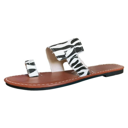 

Gzea Comfy Sandals For Women Ladies Summer Beach Flat Casual Colour Block Printed Over Toe Large Size Sandals White 42