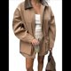 thumbnail image 1 of Chaqueta de Ante Sintético para Mujer, Estilo Granate, Informal, con Cintura Ajustable y Bolsillos Caqui L, 1 of 10