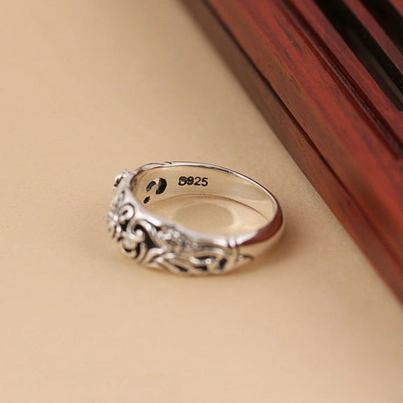 Women's Vintage Thai Silver Black Rose Ring: Copper Inlay, European Style, Weight 3.68g