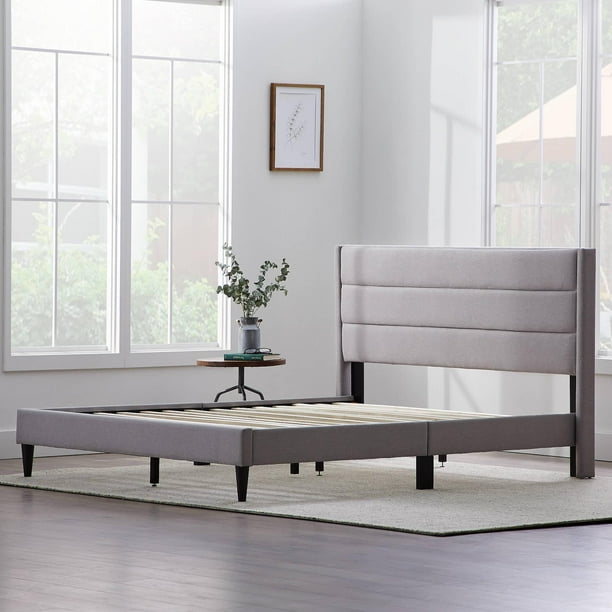 Rest Haven Linen Inspired Triple Lined Upholstered Bed, Twin XL, Gray