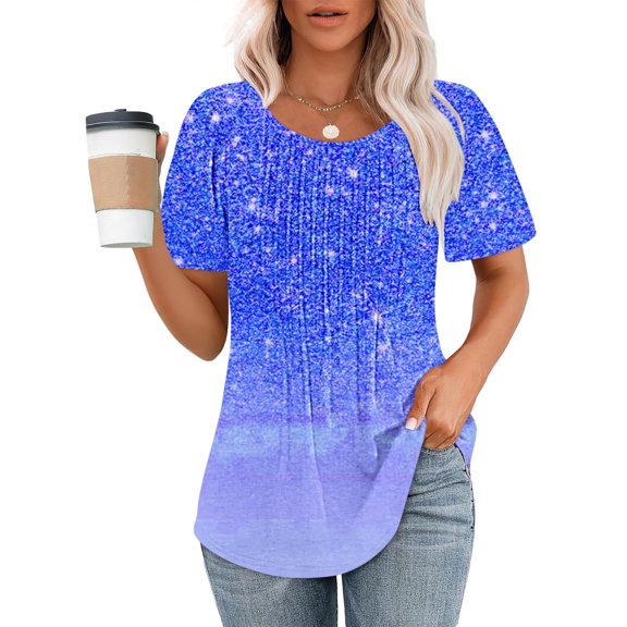 Oalirro Womens 2024 Summer Casual Tunic Tops Twist Front Blouse Short Sleeve Fitting Tshirt