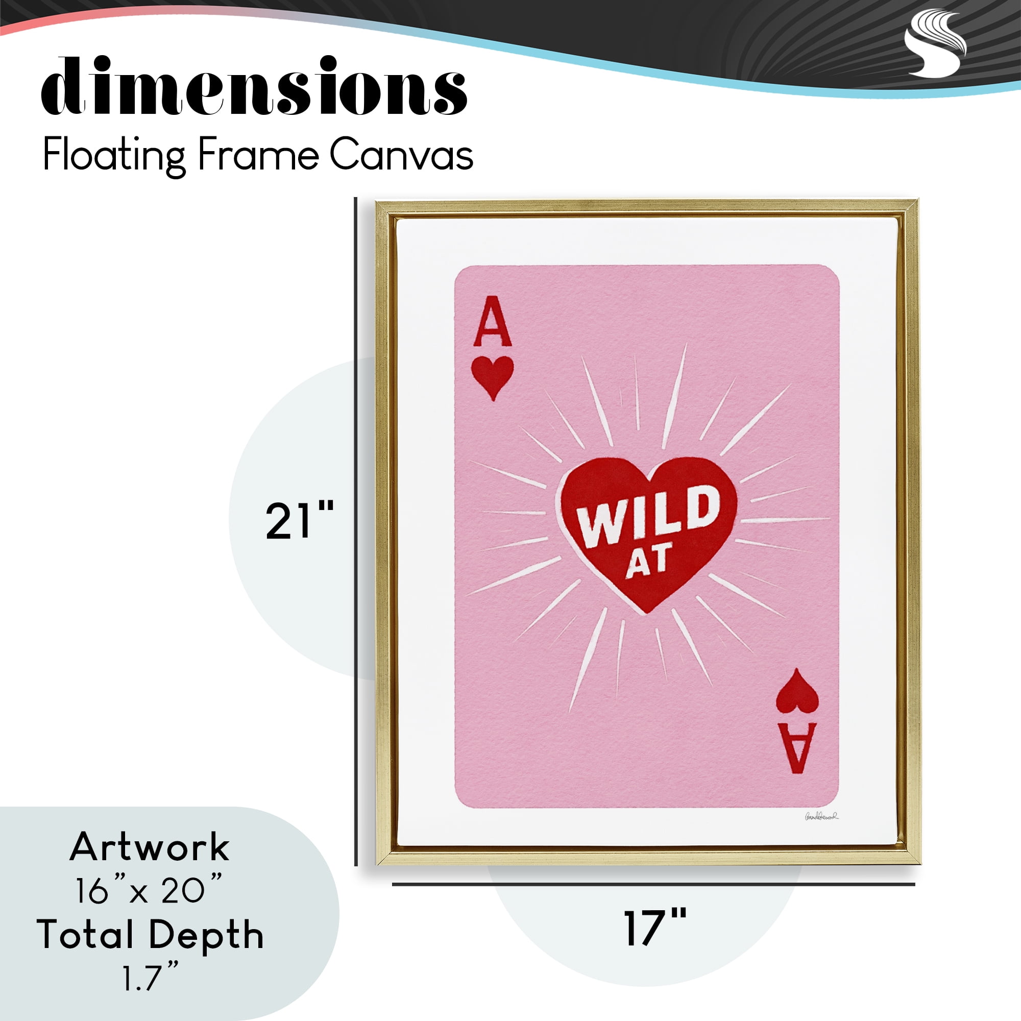 Wild At Heart Card Gold Framed Floater Canvas Wall Art, design by Amanda Greenwood