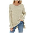 thumbnail image 1 of TJAZFJPA Chandails à Enfiler pour Femmes avec Poches T-Shirt à Col Rond à Manches Longues Fendu en Fourrure Haut Chandails d'Automne pour Femmes 2024 Tendance Grande Taille Chandails Tendance pour Femmes 2024 Ajusté, 1 of 6