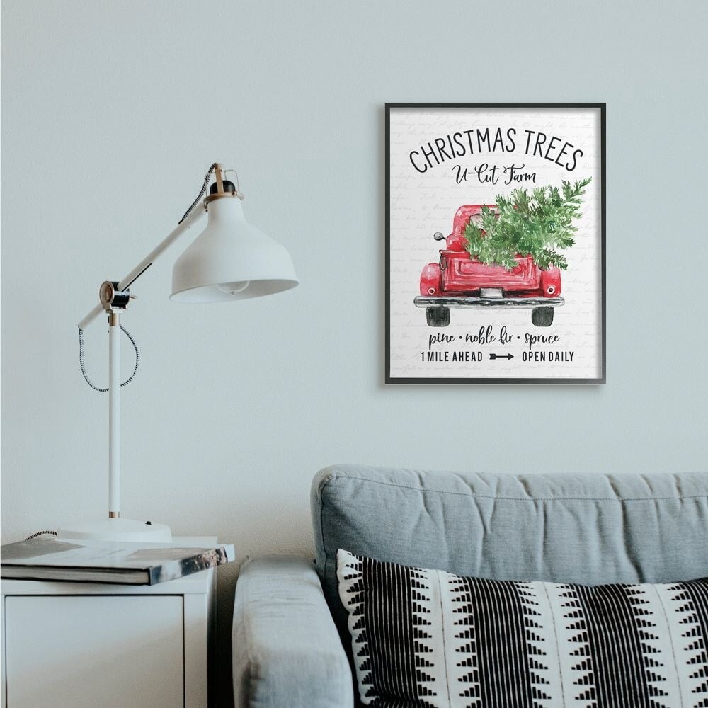 Stupell Industries Christmas Red Farm Truck with Winter Pine Designed by Lettered and Lined
