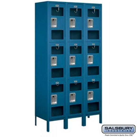 Salsbury S-53365BL-A 3 x 6 x 15 in. Triple Tier Extra Wide See Through Metal Locker, Blue - Assembled