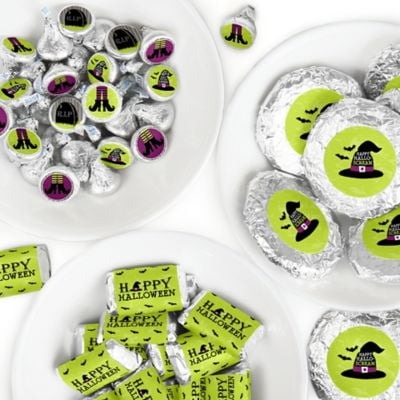 Happy Halloween - Mini Candy Bar Wrappers, Round Candy Stickers and Circle Stickers - Witch Party Candy Favor Sticker Kit - 304 Pieces