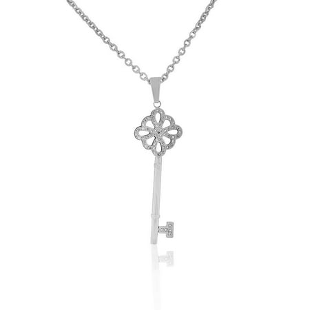 EDFORCE Stainless Steel Silver-Tone Clear CZ Large Statement Key Pendant Necklace