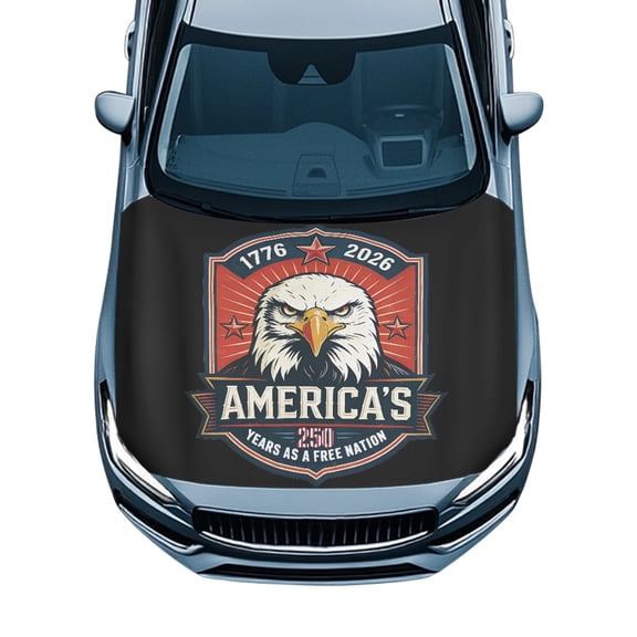Pzuqiu Eagle 250 Years Freedom Print Hood Cover for Van Pickup Car, High Temperature Resistant Stretch Fabric Easy to Clean Car Hood Cover