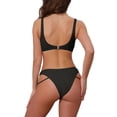 thumbnail image 3 of INSPIRAR CHIC Conjuntos de Bikini de Corte con Espalda al Descubierto para Mujeres de 2 Piezas, Top de Cuello Redondo y Parte Inferior en Triángulo, Trajes de Baño, Talla X-Small, Negro, 3 of 5
