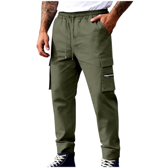 Xzbqbs Men's Water Resistant Cargo Pants Drawstring Waist Outdoor Work Pants for Men