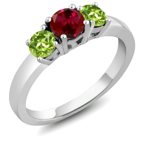 Gem Stone King - 1.20 Ct Round Red Created Ruby Green Peridot 925