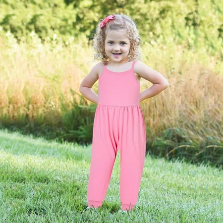 

Tejiojio Girls and Toddlers Soft Cotton Clearance Toddler Girls Baby Kids Jumpsuit One Piece Solid Strap Romper Summer Outfits