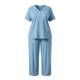 thumbnail image 5 of PJ Sets for Woman Fashionable Oversized Solid Color Button V Neck Short Sleeved Shirt Long Pants Casual Home Suit Set XXXL, 5 of 6