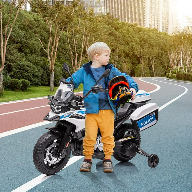 Kojooin 12V 7AH Kids Motorcycle, Licensed BMW Ride On Police Motorcycle, Kids Car with High/Low Speed, 2 Storage Boxes,Warning Lights and LED Headlights,Spring Suspension