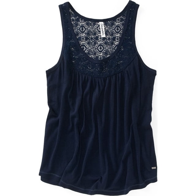 Aeropostale Womens Solid Lacey Neckline Back Tank Top, Azul, X-Large Aeropostale Camiseta sin mangas