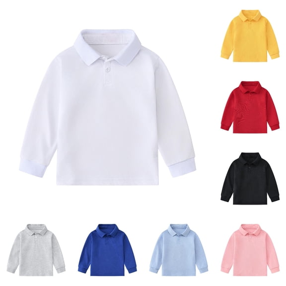 REDARER Toddler Boys Long Sleeve Polo Shirt Solid Soft Button Front Kids School Uniform Casual Tops,5-6 Years