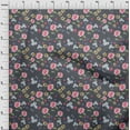thumbnail image 3 of oneOone Cotton Poplin Gray Fabric Flower & Leaves Watercolor Craft Project Decor Fabric Print By The Yard 56 Inche Wide, 3 of 4