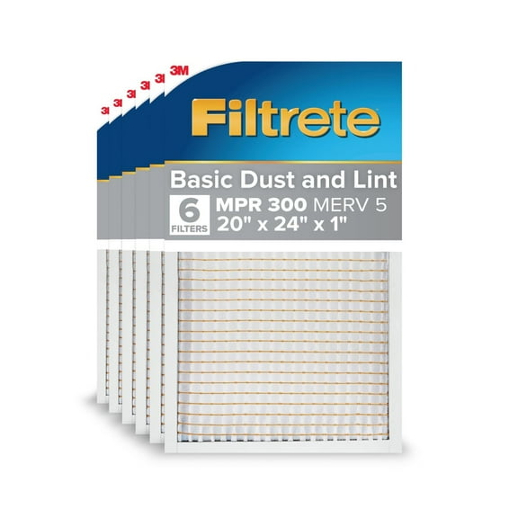 Filtrete 20x24x1 HVAC Furnace Air Filter, MPR 300 MERV 5, Dust Reduction, 6 Pack