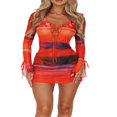 thumbnail image 3 of MesaSe Femmes Sexy Manches Longues Bodycon Mini Robe Transparente Volants Tie-Up Cocktail Robe Parti Club Robe Skinny, 3 of 7