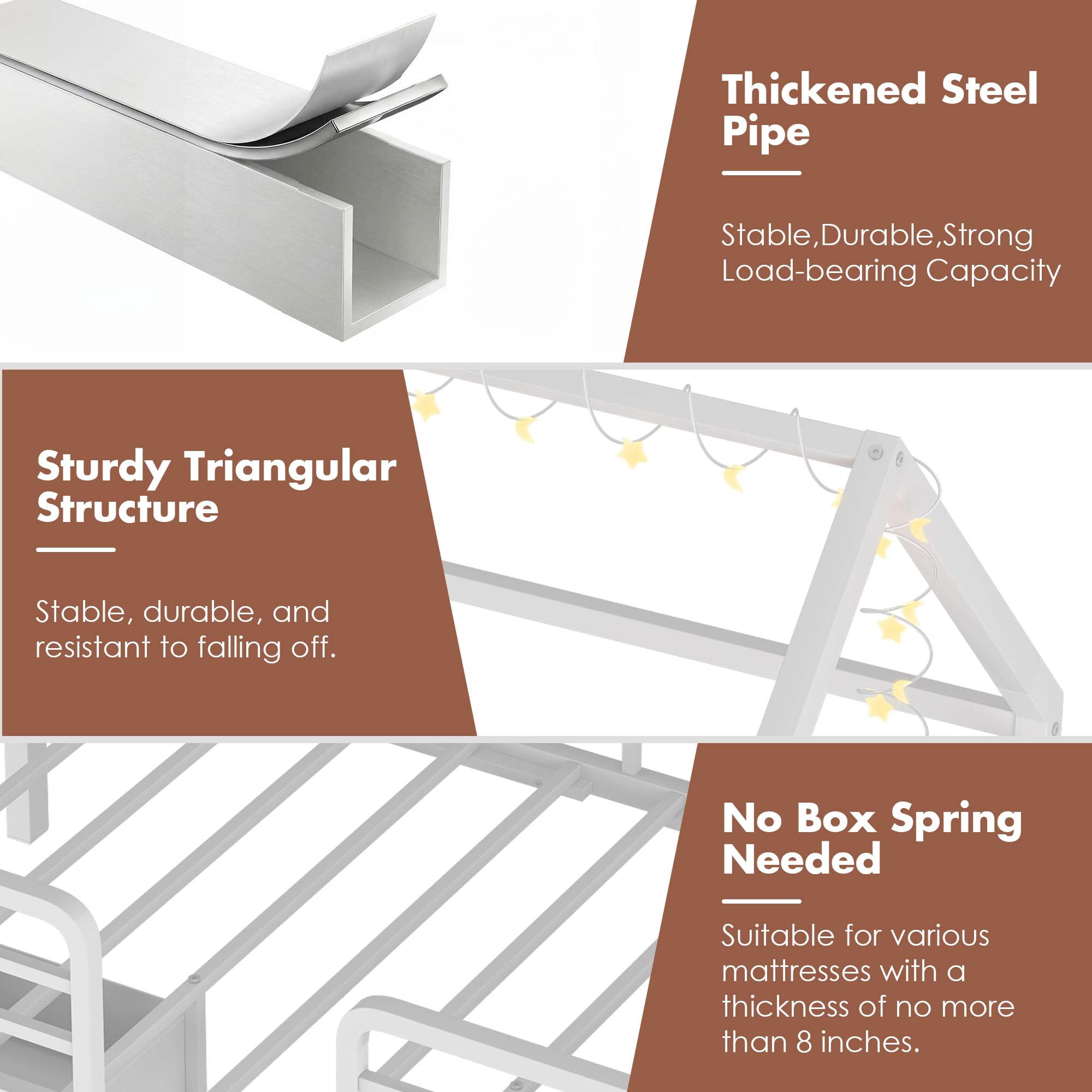 Miniyam Twin House Bed Frame with 6 Storage Drawers and Star Moon Lights, Metal Platform Bed, White