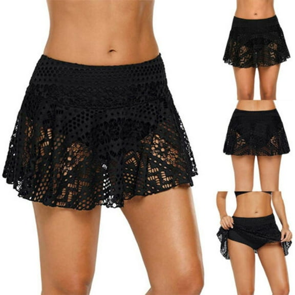 Danhjin Women Lace Crochet Swim Skirt Bikini Bottom Swimsuit Board Shorts Skort Swimdress on