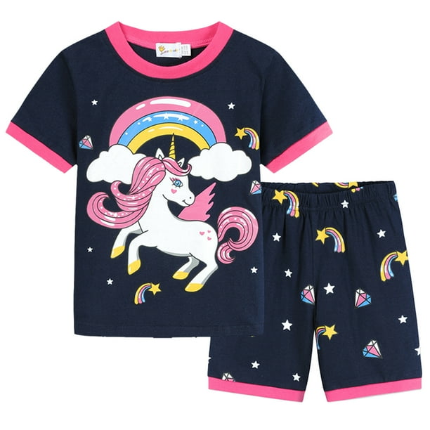 Little Hand Toddler Girls Summer Pajamas Set Cute Unicorn Pattern Cotton Kids Sleepwear 2 7t Blue