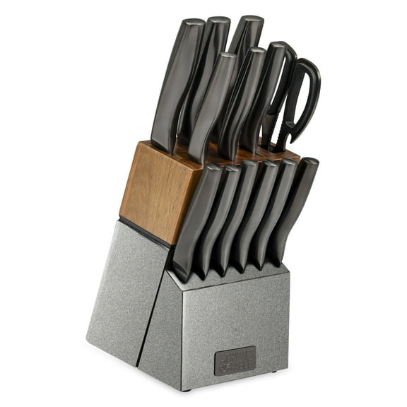 Thyme & Table 15-Piece Knife Block set with Sharpener, Gunmetal