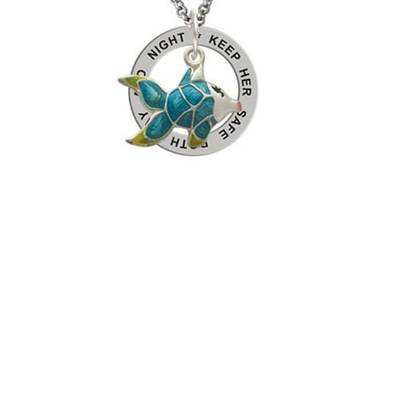 Keeping Tropical Fish - Blue Tropical Fish with Yellow Fins Keep Her Safe Both Day And Night Affirmation Ring Necklace