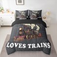 thumbnail image 2 of jejeloiu Boys Loves Trains Bedding Comforter Set 7pcs,Construction Vehicles Queen Bedding Sets,Black White Queen Sheet Sets For Teens,Super Cozy Room Decor Reversible, 2 of 8