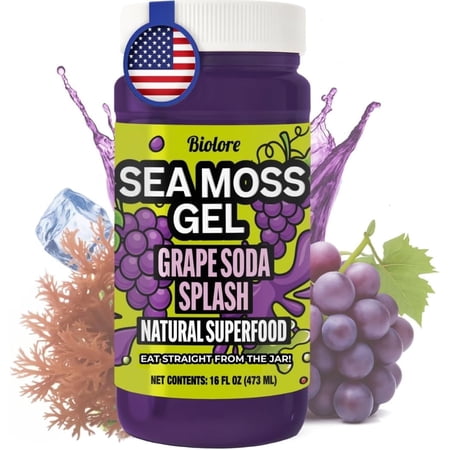 Grape Splash Sea Moss Gel – 16oz – Raw Wildcrafted Irish Sea Moss, Packed with Essential Vitamins & Minerals, Vegan Superfood