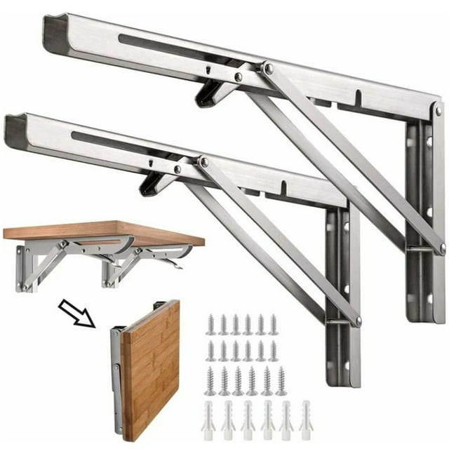 Soporte plegable para estantería, soporte plegable de pared de acero inoxidable de 12/300 mm, paquete de 2 soportes de consola plegables retráctiles de alta resistencia para banco de trabajo de