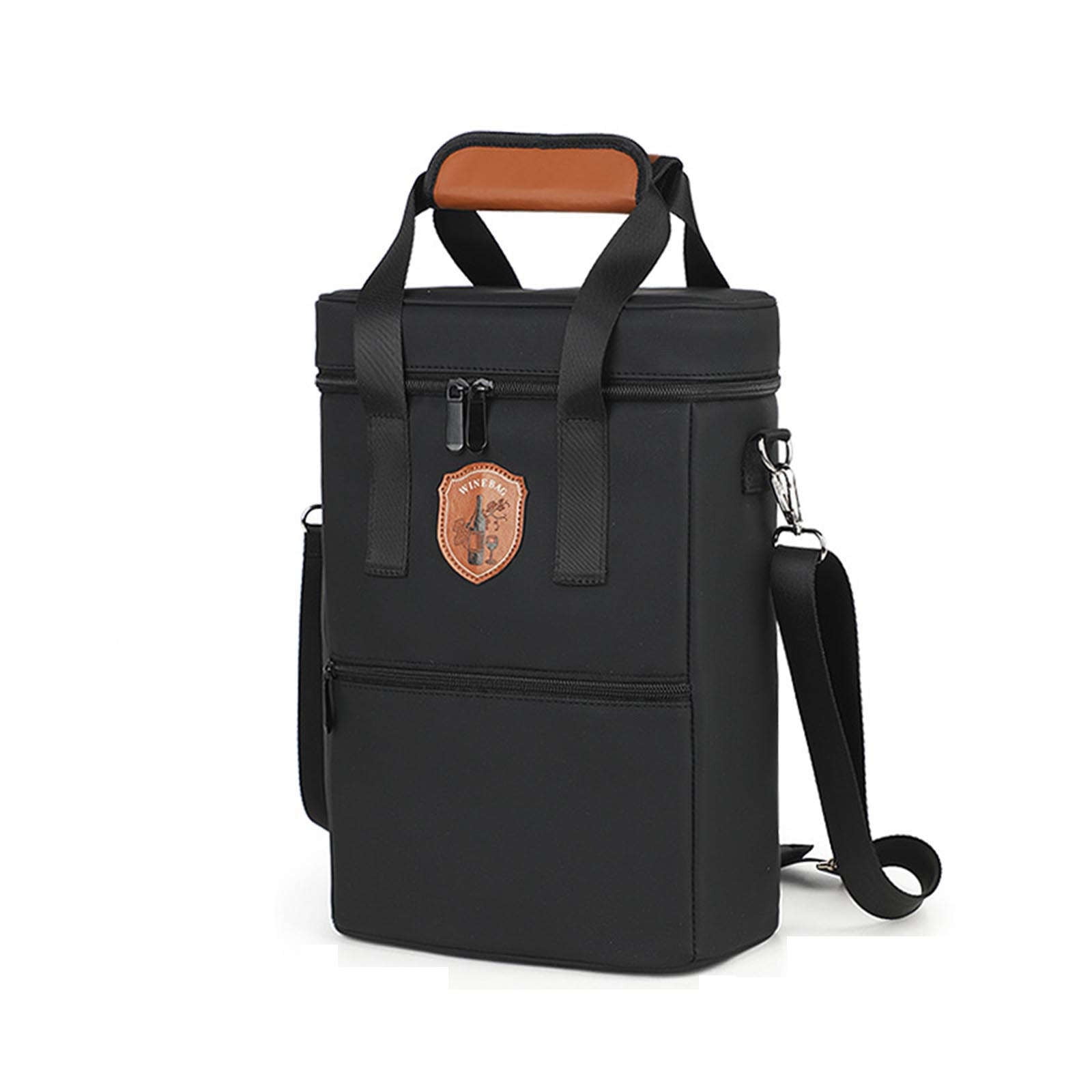 Btomtd Insulated Wine Cooler Bag, Padded Picnic Tote Bag, Leakproof Travel Wine Handbag, Black