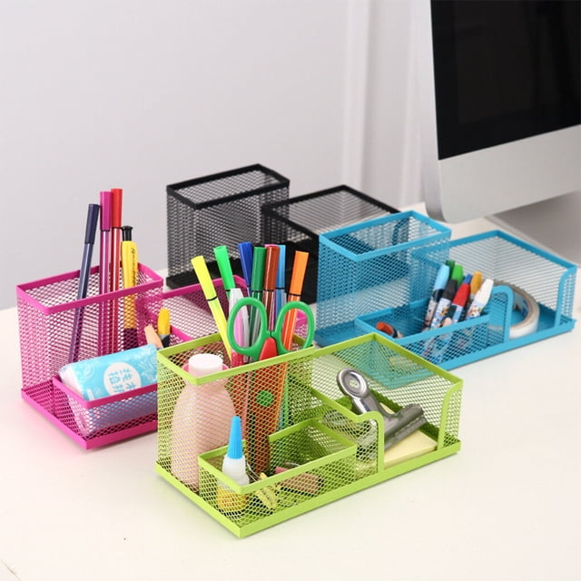 serony Iron Pen Holder Replacement Coated Unfading Anti-corrosive School Dorm Desktop Note Controller Pencil Container Rose Red