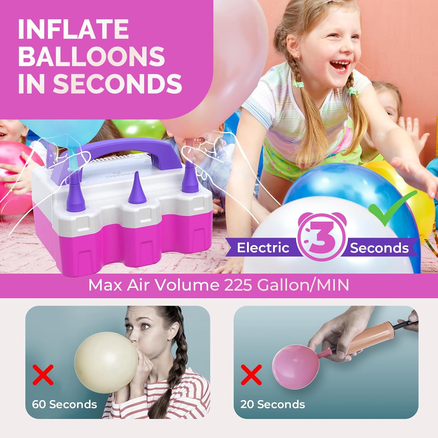 HYVOHEX Electric Balloon Pump with 3 Nozzles photo 3