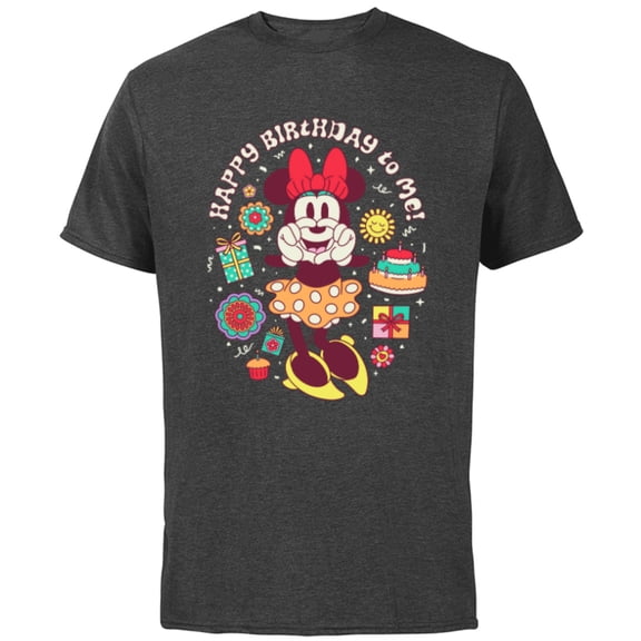 Disney Minnie Mouse Happy Birthday To Me Finger Heart Retro - Short Sleeve Cotton T-Shirt for Adults - Customized-Charcoal Heather