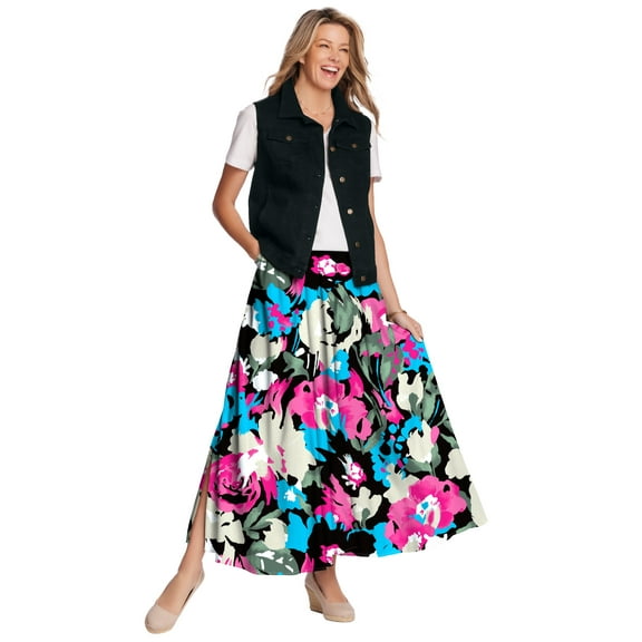 Woman Within Plus Size Pull-On Elastic Waist Soft Maxi Skirt