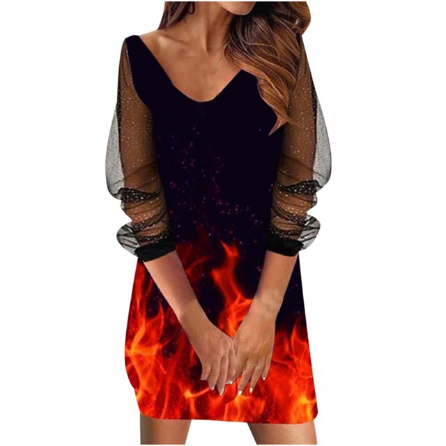 Moda mujer verano Casual malla suelta manga completa cuello en V vestido estampado sólido Fridja NMB3865