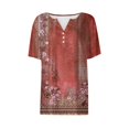 thumbnail image 4 of Camiseta para Mujer Camiseta Estampada Botón Manga Corta Diario Fin de Semana Moda Básica Cuello en V Top Regular Rojo / 3XL, 4 of 5