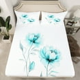 thumbnail image 2 of jejeloiu Rustic Flower Twin Sheet Sets,Watercolor Ink Painting Twin Fitted Sheet,Cyan White Flat Sheet For Girls Kids,Microfiber Bedroom Decor,3-Piece, 2 of 7